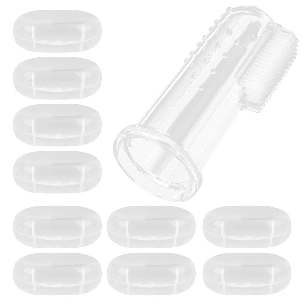 Dioche 10 Pcs Baby Finger Toothbrush Set, Soft Silicone Oral Cleaning Massage Toothbrush for Newborn (Transparent Shell)