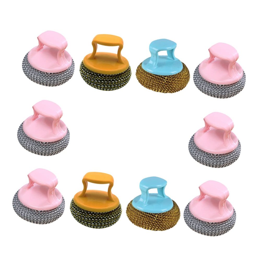 Ipetboom 10pcs Steel Wire Ball Cleaning Brush Set Detachable and Reusable Heavy Duty Pot Washing Tool for Kitchen Cleaning Random Color