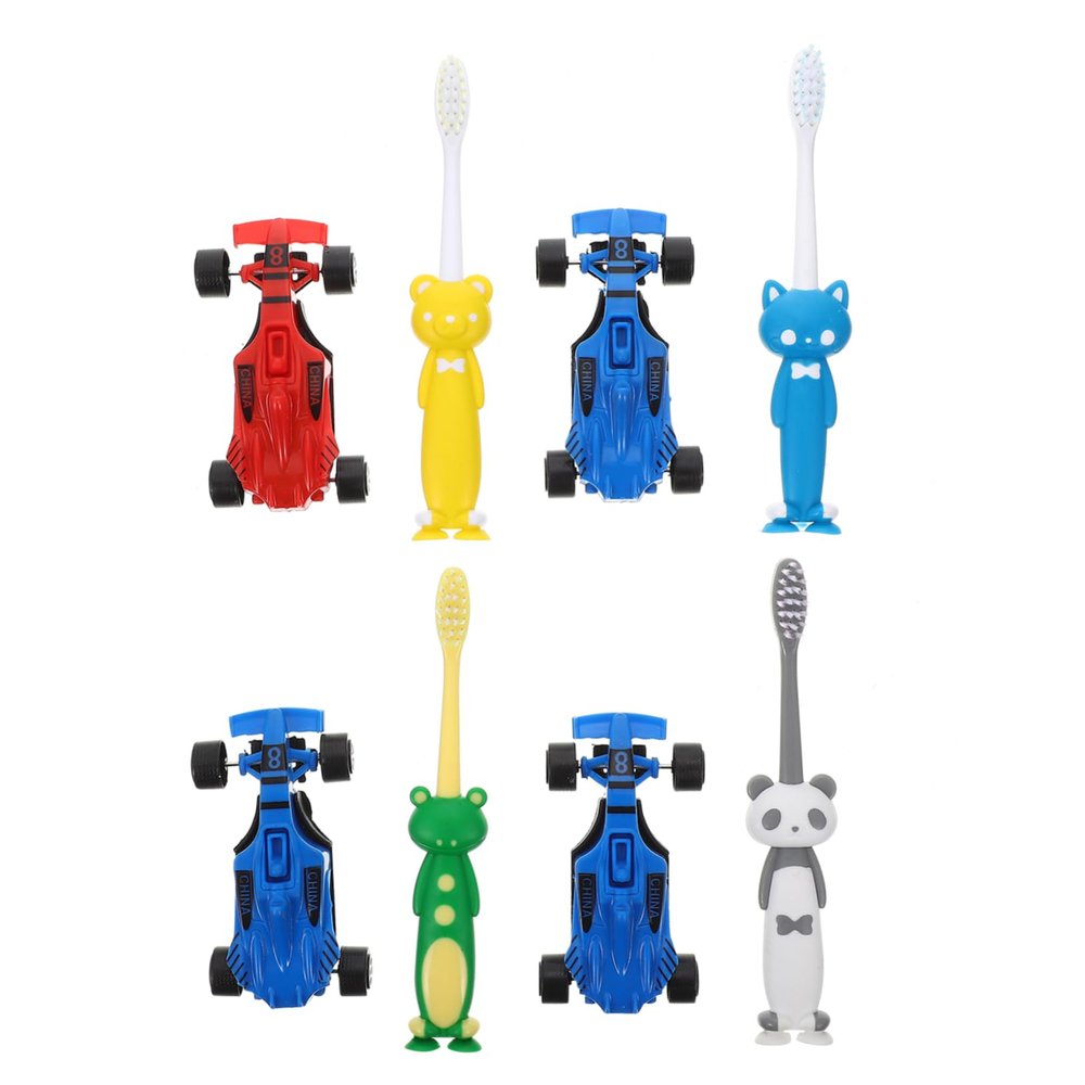 Ipetboom Suction Cup Cartoon Toothbrush Set for Boys and Girls 8pcs Manual Teeth Cleaning Brush with Fun Toy Design for Children's Oral Care