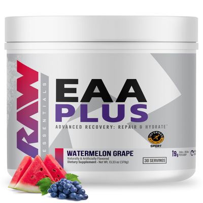RAW EAA Plus, Amino Acids Powder, Watermelon Grape (30 Servings) - Pre Workout Amino Energy Powder for Advanced Endurance, Recovery & Lean Muscle Growth - BCAA Amino Acids Supplement for Men & Women