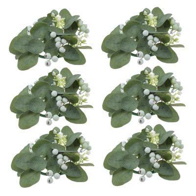 Cabilock 6pcs Artificial Eucalyptus Candle Rings Wreaths Timeless Greenery Pillar Holders for Table Centerpieces Home Decor for Weddings and Spring Celebrations