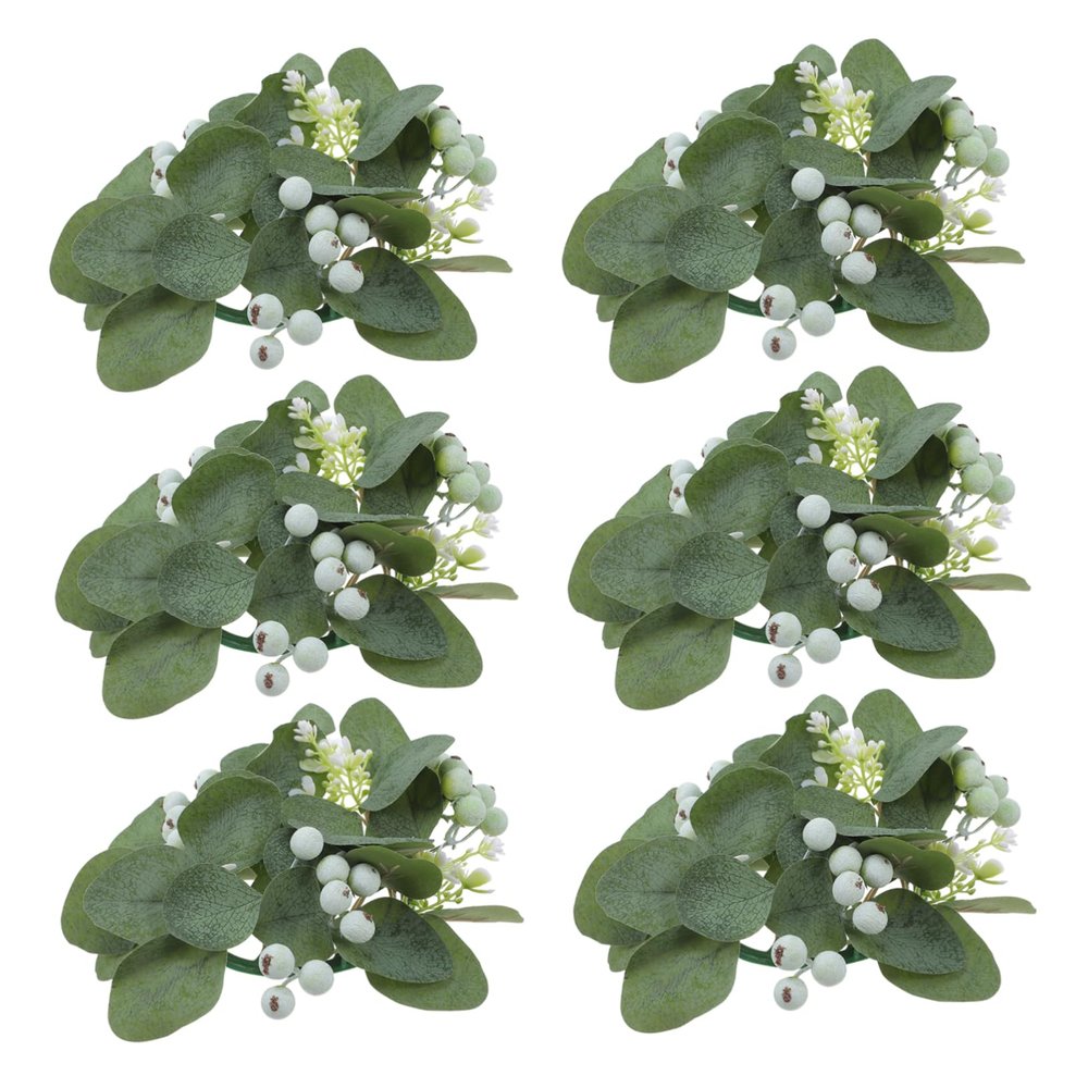 Cabilock 6pcs Artificial Eucalyptus Candle Rings Wreaths Timeless Greenery Pillar Holders for Table Centerpieces Home Decor for Weddings and Spring Celebrations