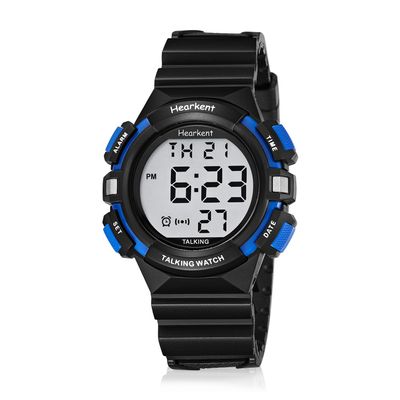 Hearkent Digital Talking Watch,English Announces Time/Week/Date,Gift for Visually Impaired and Blind,Alarm and Hourly Chime Reminder(Blue)