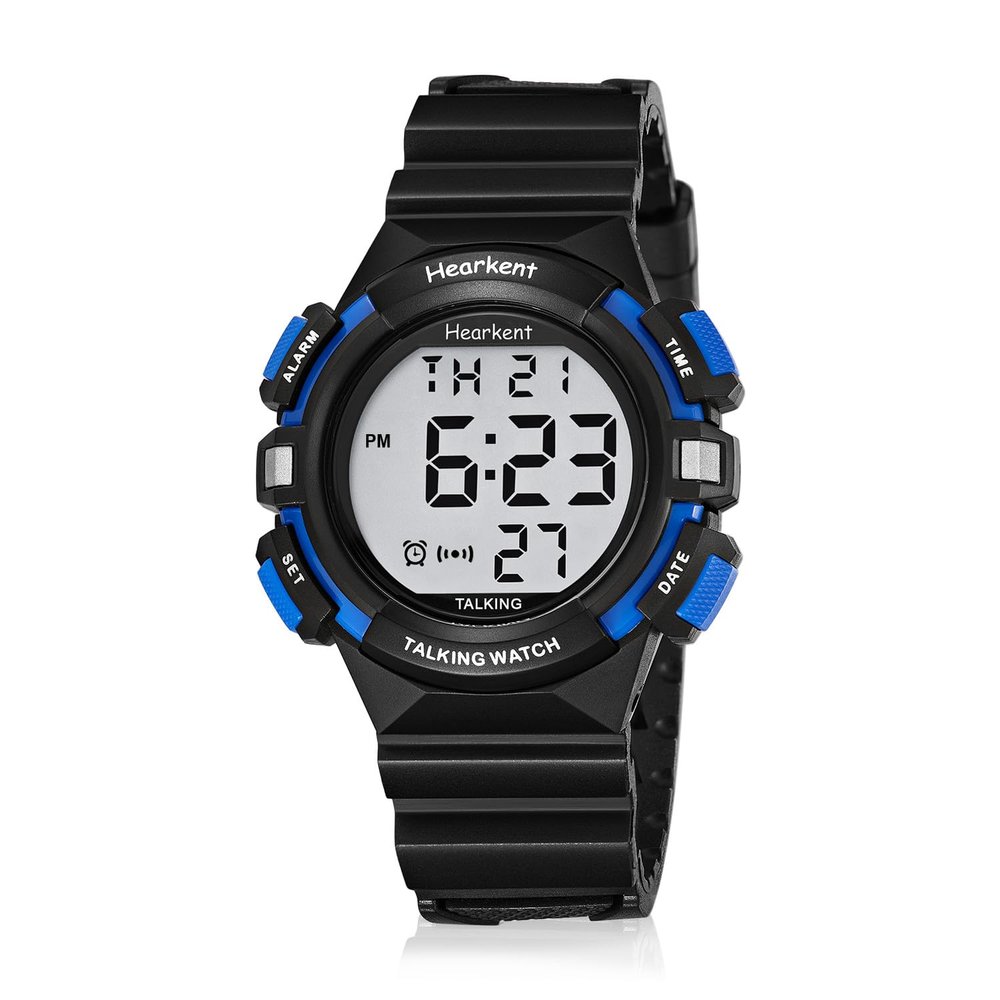 Hearkent Digital Talking Watch,English Announces Time/Week/Date,Gift for Visually Impaired and Blind,Alarm and Hourly Chime Reminder(Blue)