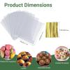 100 Pack 5"2"x6.5" Cellophane Muffin Bags with Gold Twist Ties Pro Grade Flat Bottom Design for Cupcakes, Macarons & Chocolate Treats (Fits Cookies, Strawberries) Reusable Resealable Bakery Packaging view 2