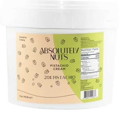 Absolutely Nuts 20% Pistachio Cream Authentic Italian Pistachio Butter & Paste, Gourmet Spread & Filling with Balanced Sweetness for Desserts, Made in Italy, 6.6 lbs Bucket (Crema de Pistacho)