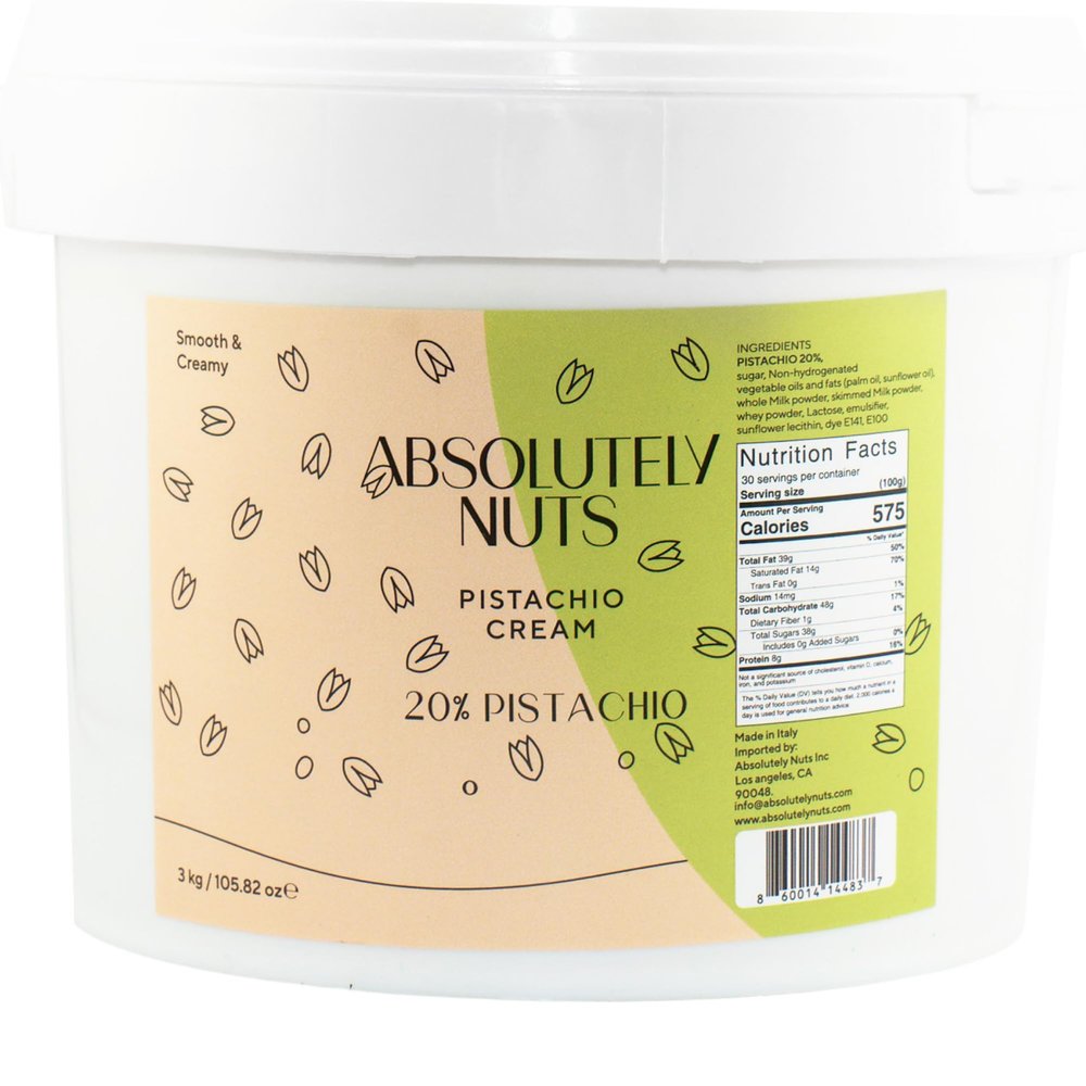 Absolutely Nuts 20% Pistachio Cream Authentic Italian Pistachio Butter & Paste, Gourmet Spread & Filling with Balanced Sweetness for Desserts, Made in Italy, 6.6 lbs Bucket (Crema de Pistacho)