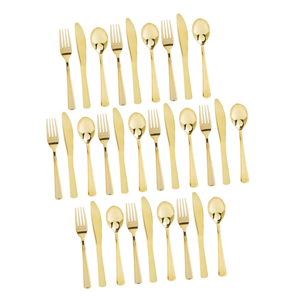 Golden Plastic Cutlery Set, 30 Piece Disposable Party Tableware