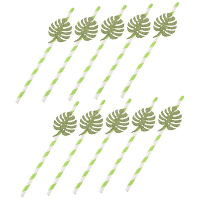 BUTIFULSIC 10-Pack High Glitter Monstera Leaf Drinking Straws Disposable Paper Straws for Hawaiian Party Supplies Cocktail and Luau Drinks Party Accessories