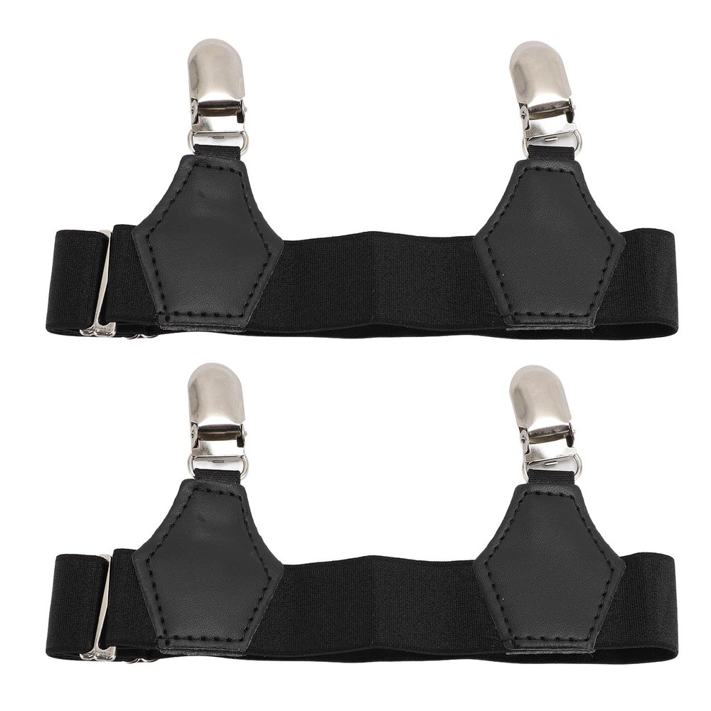 Dam Skerisi 2 Pcs Adjustable Sock Garters with Stainless Steel Double Duckbill Clips, Non Slip Elastic Sock Suspenders for Securely Holding Thigh High Socks, Leg Warmers and Boot Socks