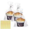 200 Pack 5"2"x6.5" Cellophane Muffin Bags with Gold Twist Ties & Flat Bottom Food Safe Bakery Packaging for Cupcakes, Brownies, Cookies, Macarons Perfect for Party Favors & Catering view 1