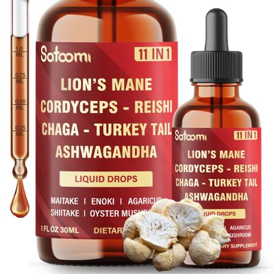 11in1 Mushroom Supplement Liquid Drops Brain, Immunity & Energy Support - Mushroom Complex with Lions Mane, Reishi, Turkey Tail, Cordyceps, Ashwagandha, Maitake, Shiitake - 1 FL Oz - 60 Day Supply