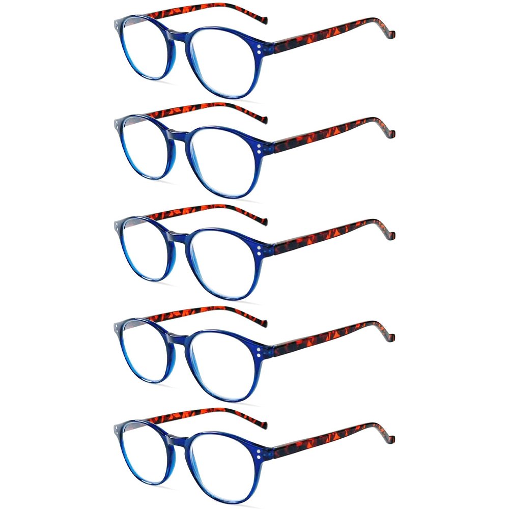 NORPERWIS 5 Pairs Reading Glasses - Standard Fit Spring Hinge Readers Glasses for Men and Women (5 Pack Blue/Tortoise-2, 3.00)