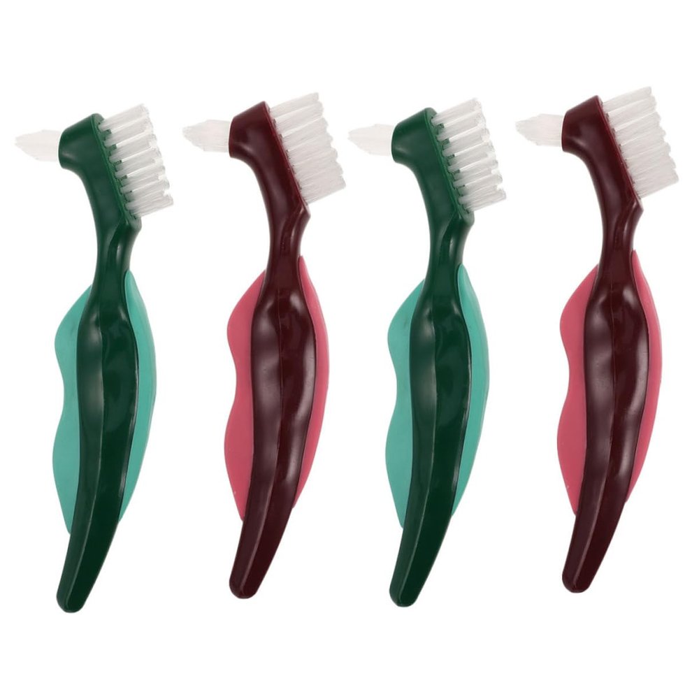 PACKOVE 4Pcs Dual Headed Denture Brush Hard Bristles for Comprehensive Cleaning Portable Design for Elderly Denture Care Efficient Multi Cleaning Tool Colors