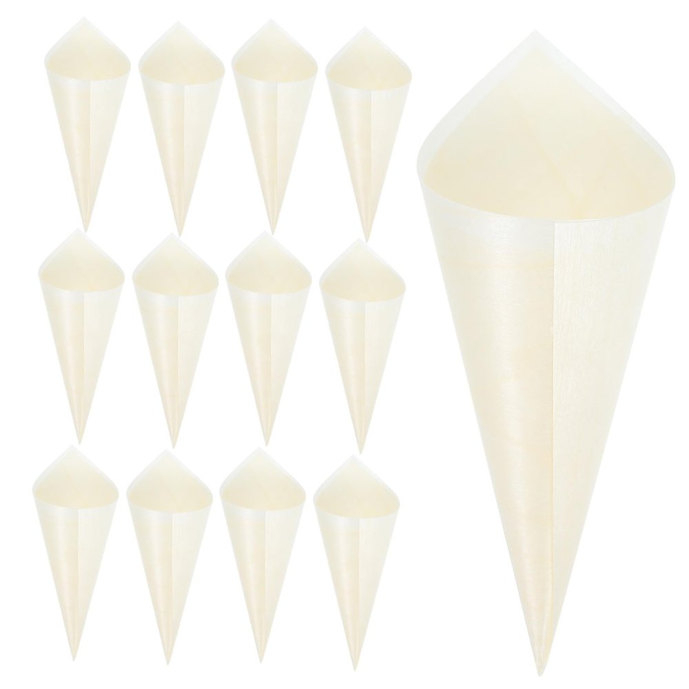 MAGICLULU 100Pcs Disposable Wooden Ice Cream Cones Versatile Food Cones for Snacks Desserts Unique Crafted Wooden Dessert Cups for Parties Events