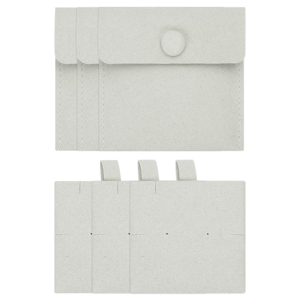 PATIKIL 8x8cm Gray Microfiber Jewelry Pouches with Insert Button Bags 3pcs | Small Velvet Jewelry Packaging Bag for Storing Ring Bracelets Necklaces Earring Envelopes
