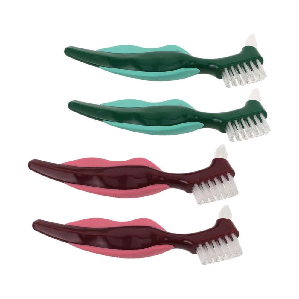 Anneome 4Pcs Denture Brush Ergonomic Slip Handle Multi Bristles for Cleaning for Seniors Options Prolonged Denture Care Tool
