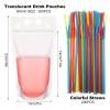 200pcs Clear Drink Pouches with 200 Straws 16oz Reusable, Leak-Proof Plastic Juice Bags for Smoothies, Cocktails & Hot/Cold Beverages view 2