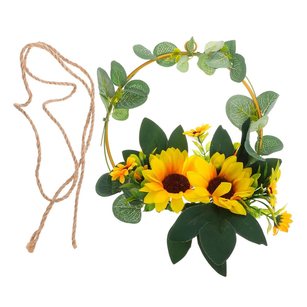 Cabilock 1Pc Artificial Sunflower Garland Wreath Iron Art Wall Hanging Decoration for Home Wedding and Festive Sunflower Floral Design for Wall and Door