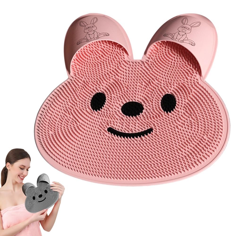 Shower Foot Scrubber Mat with Non-Slip Suction Cups,2025 New Shower Mat with Suction Cups and Drain Holes,Rabbit-Shaped Silicone Foot Scrubber in Shower for Men & Women (red, S)