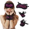 FRESHME Blindfold for Adults Couples - 3 Pcs Rose Red Fuchsia Blackout Cute Lovely Sleeping Eye Mask Cover Blind Folds and Hand Ties Set for Grownups Women Her Girlfriend Wife Bedroom Night Time Gift view 1