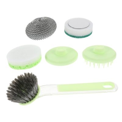 Cabilock 1Set Long Handle Kitchen Scrub Brush with Replacement Heads Multipurpose Dish Cleaning Brush for Pots Pans Sinks and Countertops and Scrubbing