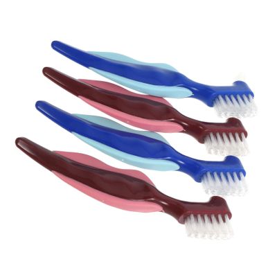 DEARMAMY 4pcs Double Sided Denture Brushes for Elderly Travel Denture Cleaning Tool Soft Bristles Suitable for Daily Oral Care and Braces Maintenance