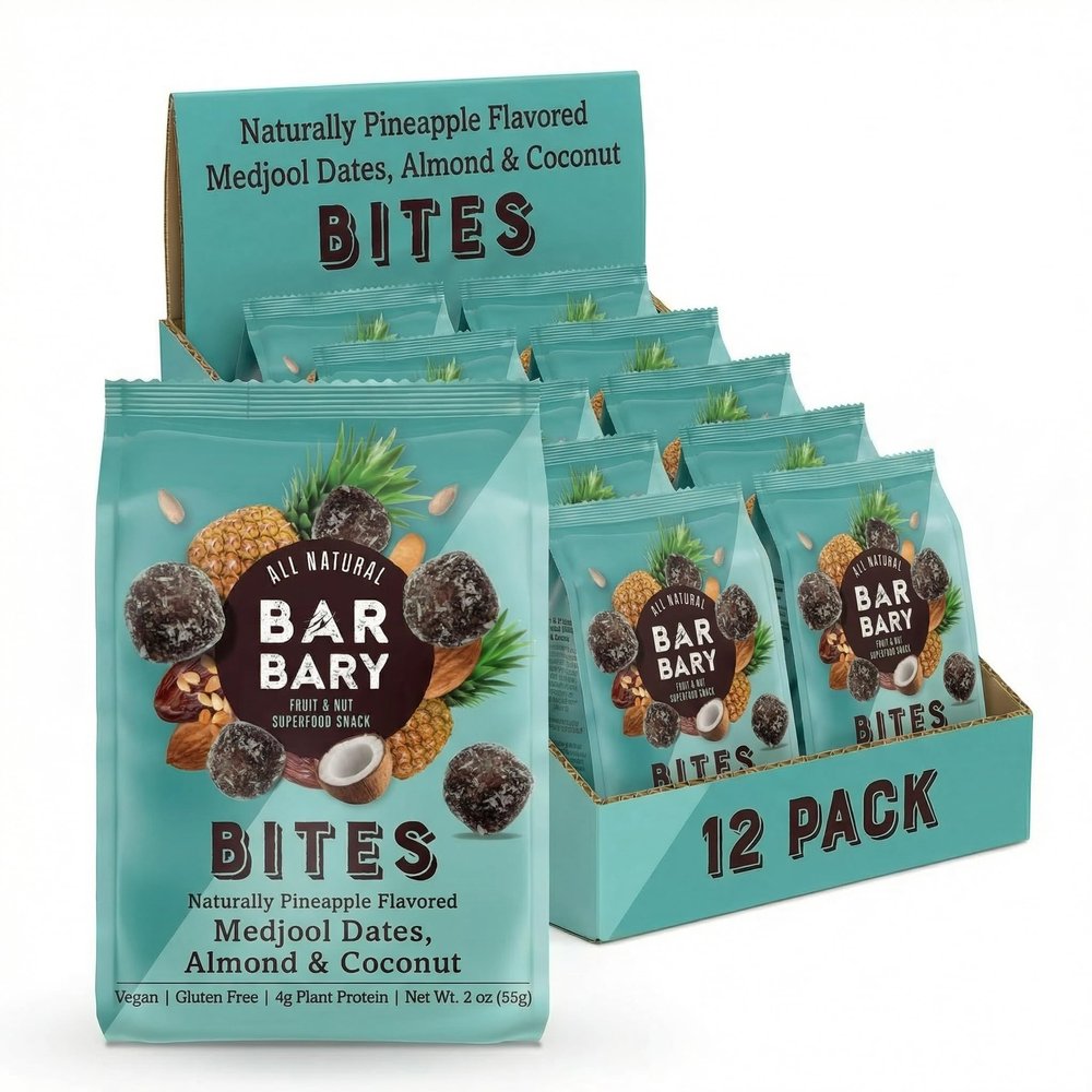 Fruit Nut Seed Healthy Snacks Pack, Almond Coconut Medjool Dates Naturally Pineapple Flavored Bites, Vegan, Gluten Free, No Sugar Added Energy Bars, 12 Bags (2 oz each)