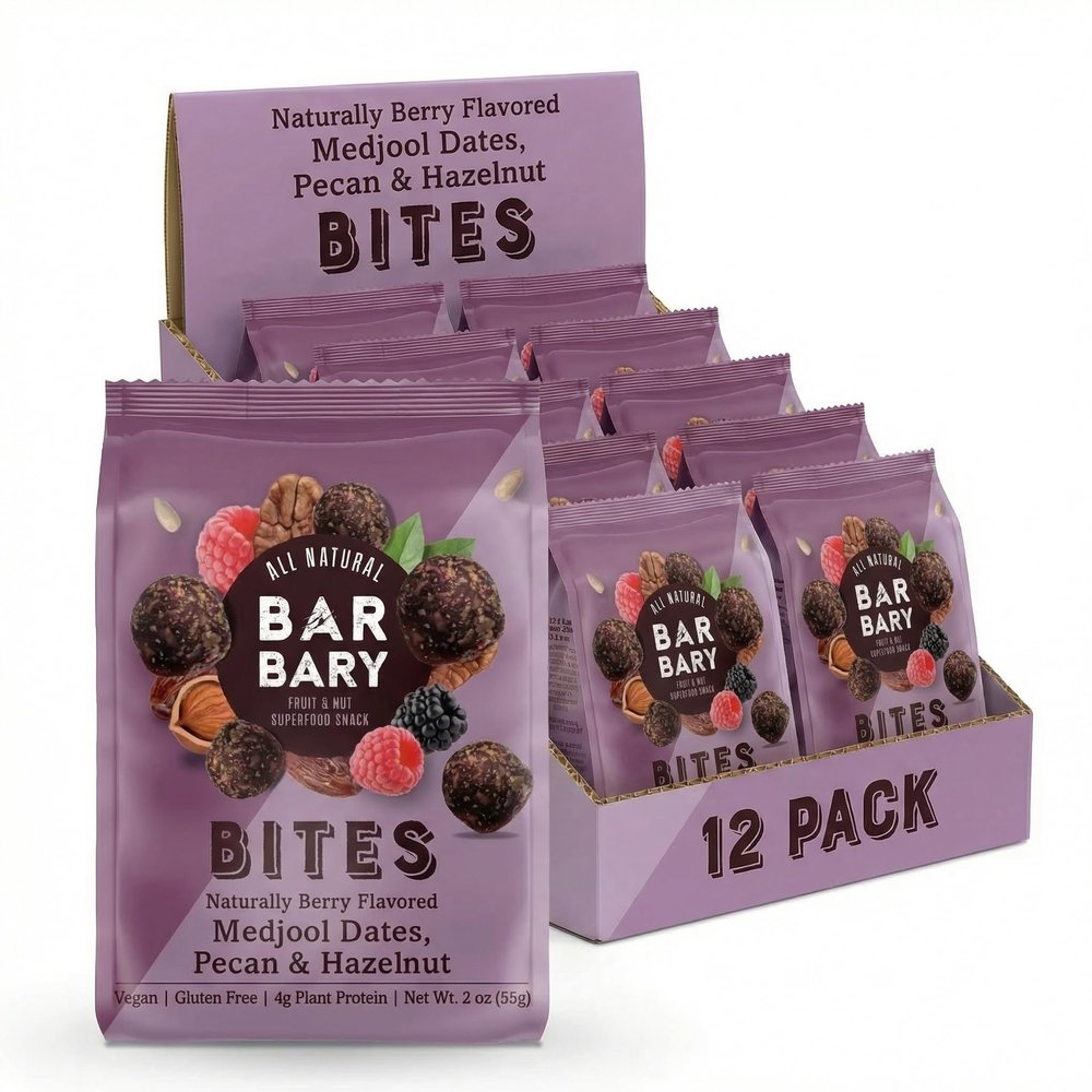 Fruit Nut Seed Healthy Snacks Pack, Pecan Hazelnut Medjool Dates Naturally Berry Flavored, Vegan, Gluten Free, No Sugar Added Energy Bars, 12 Bags (2 oz each)