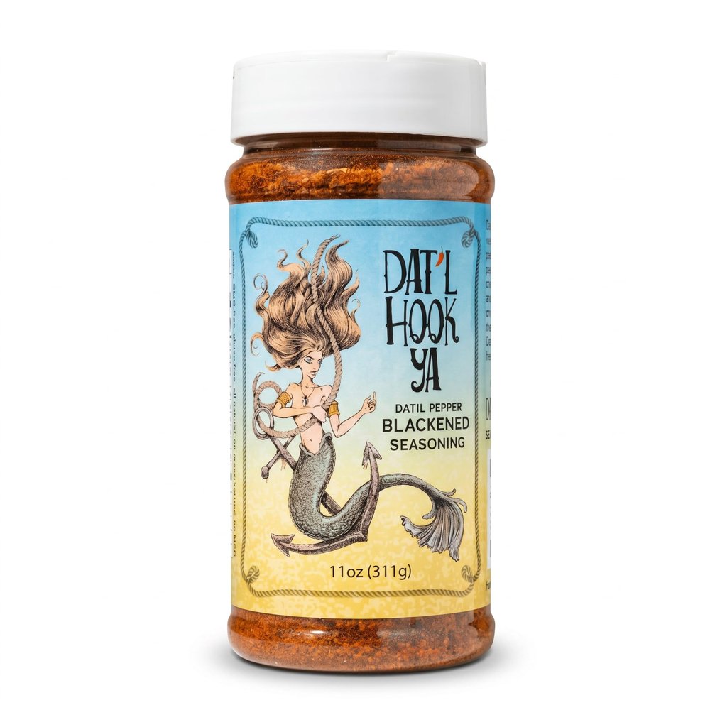 11oz- HookYa Blackened Seasoning Datil Pepper Blend Medium Heat - Non-GMO, Gluten-Free, Vegan, Mild Heat Best Fish & Chicken Blackening Spice Sea Salt Medium Heat Level