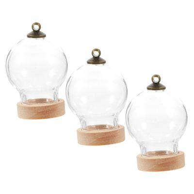Amosfun 3Pcs Mini Glass Dome with Base for Displaying Eternal Flowers Elegant Cloche Jar for DIY Micro Landscapes Centerpiece for Home Decor and