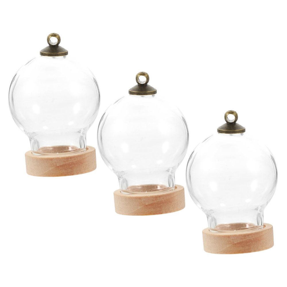 Amosfun 3Pcs Mini Glass Dome with Base for Displaying Eternal Flowers Elegant Cloche Jar for DIY Micro Landscapes Centerpiece for Home Decor and