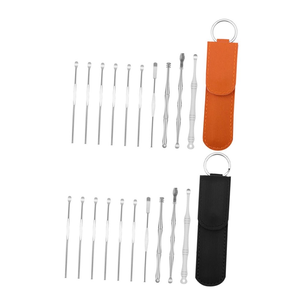 COLLBATH 2Sets Ear Wax Picker Tool Kit Stainless Steel Spiral Ear Massage Removable Spoon for Earwax Removal Portable Ear Cleaning Accessories