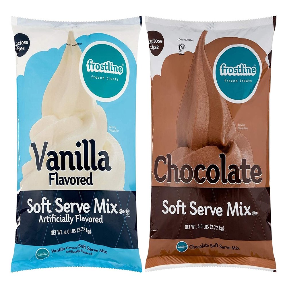 Frostline Vanilla & Chocolate Soft Serve Powdered Ice Cream Mix | Lactose Free | Kosher | 6 lb. Bag Each