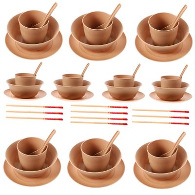 NOLITOY 10Sets Disposable Party Tableware Rice Husk Dinnerware with Plates Cups Bowls Spoons and Safe for Party Foods No Clean Up Required