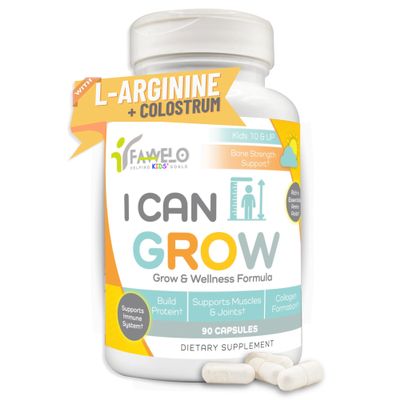 Fawelo I Can Grow Day-Time for Kids 10+ & Teens | Growth & Development Support with L-Arginine, Colostrum, Calcium, D3, Magnesium, Zinc | Bone Strength, Focus | 90 Capsules