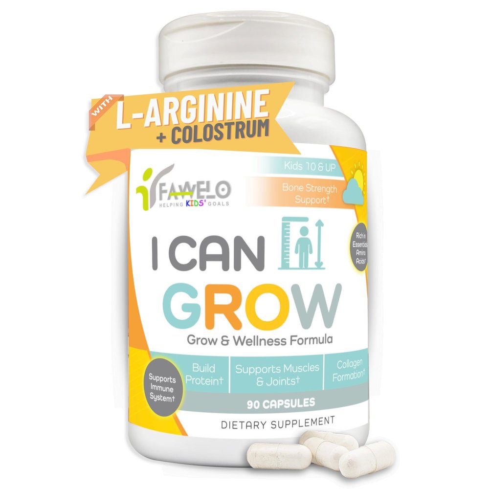 Fawelo I Can Grow Day-Time for Kids 10+ & Teens | Growth & Development Support with L-Arginine, Colostrum, Calcium, D3, Magnesium, Zinc | Bone Strength, Focus | 90 Capsules