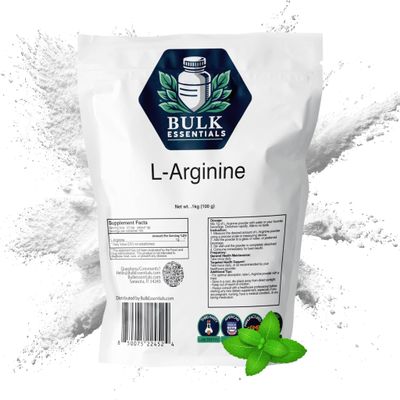 Bulk Essentials L-Arginine Powder Unflavored 100g for Nitric Oxide Production & Maintain Blood Flow USA Made Nitric Oxide Supplements for Men & Women, Free from GMO & Gluten 1g Per Serving