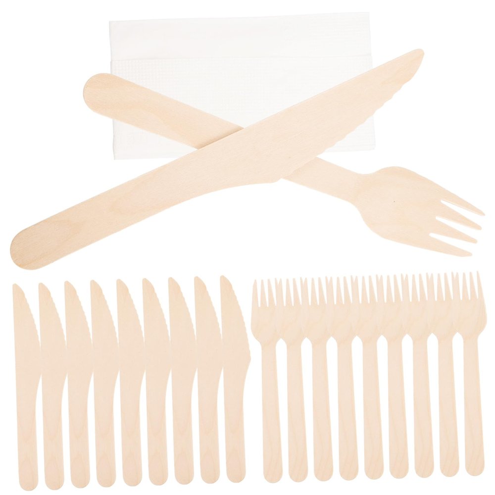 MUCKLILY 12Sets Disposable Cutlery Kit Forks Spoons Napkins Cutter Tableware for Parties Weddings Banquets Events