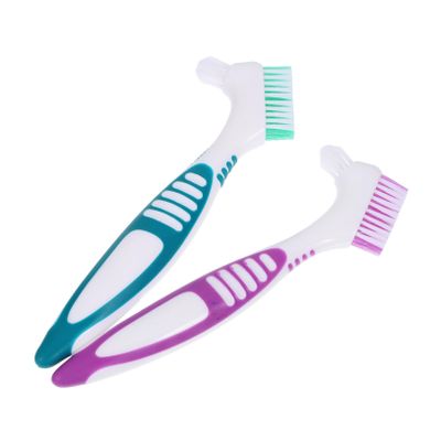 Beaupretty 2Pcs Dual Head Denture Brush Set Non-Slip Handle Portable Toothbrush for False Teeth Cleaning for Home and Travel Care