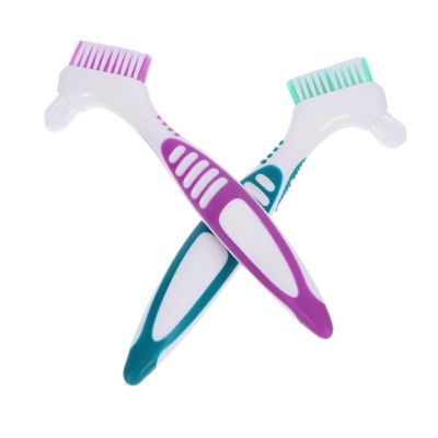 COLLBATH 2Pcs Denture Brushes Non-Slip Handle Double-Sided Denture Cleaning Toothbrush for Travel and Daily Care for Cleaning