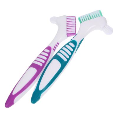 CALLARON 2Pcs Denture Cleaning Brush Dual Sided Toothbrush for Ergonomic Care of False Durable Bristles Convenient Design for Denture