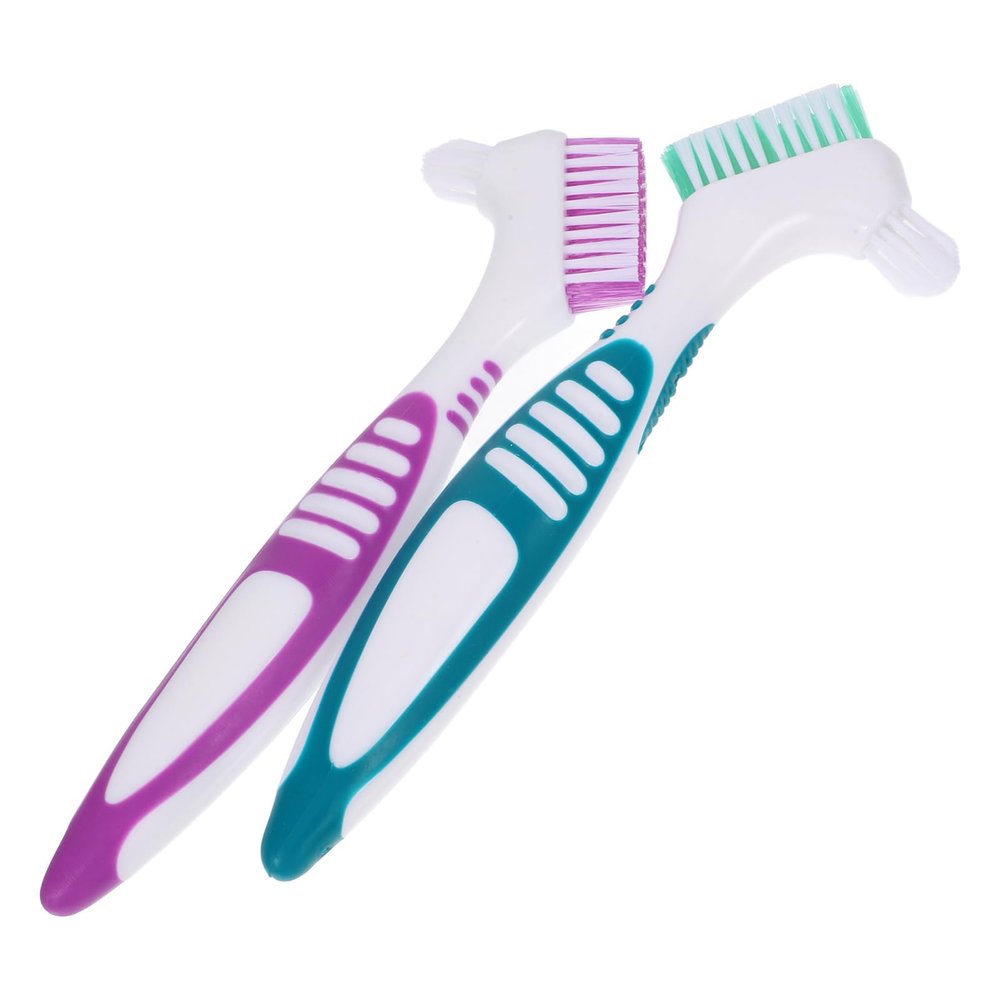 CALLARON 2Pcs Denture Cleaning Brush Dual Sided Toothbrush for Ergonomic Care of False Durable Bristles Convenient Design for Denture