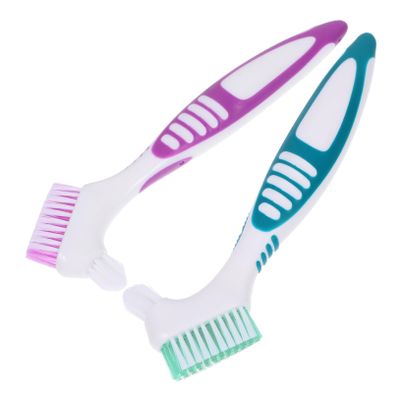 WOFASHPURET 2Pcs Double Sided Denture Brush for Braces and Dentures Durable Easy Clean Toothbrush for Home