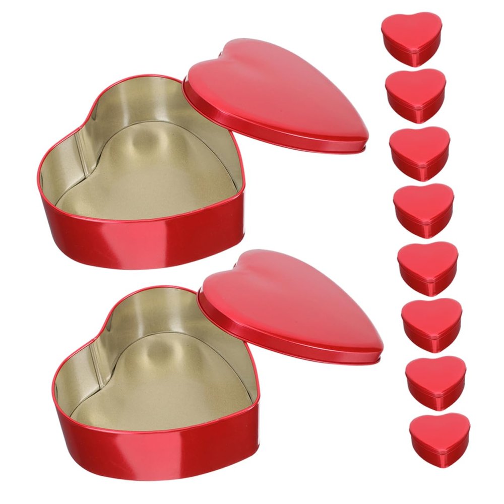 BCOATH 10pcs Heart Shaped Red Metal Tins with Lids Versatile Candy Storage Box for Weddings Valentine Day and Special Celebrations Durable Tinplate for Treats and Treasures