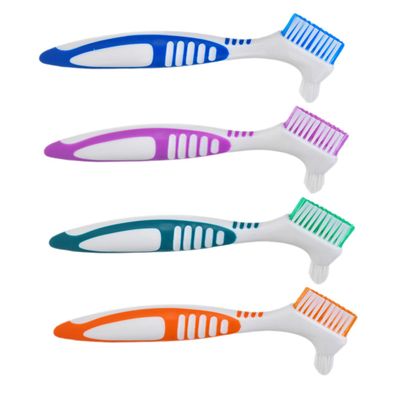 Beaupretty 4Pcs Dual Sided Denture Cleaning Brush Soft Bristle Teeth Cleaner for False Portable Hard Denture Care Brush for Oral