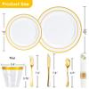 Ciselure 350PCS Gold Plastic Plates Dinnerware Set, Thanksgiving Disposable Plates, 50 Dinner and 50 Dessert Plates, 50 Pre Rolled Napkins with Silverware and 50 Cups for Party and Wedding view 2