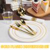 Ciselure 350PCS Gold Plastic Plates Dinnerware Set, Thanksgiving Disposable Plates, 50 Dinner and 50 Dessert Plates, 50 Pre Rolled Napkins with Silverware and 50 Cups for Party and Wedding view 3
