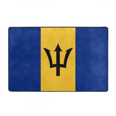 100% BLUE COLLAR Washable Entry Rug Barbados Flag Soft Absorbent Indoor Door Mat Kitchen Mat for Bathroom Floor, Tub, Shower
