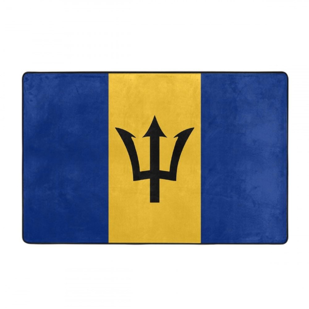 100% BLUE COLLAR Washable Entry Rug Barbados Flag Soft Absorbent Indoor Door Mat Kitchen Mat for Bathroom Floor, Tub, Shower